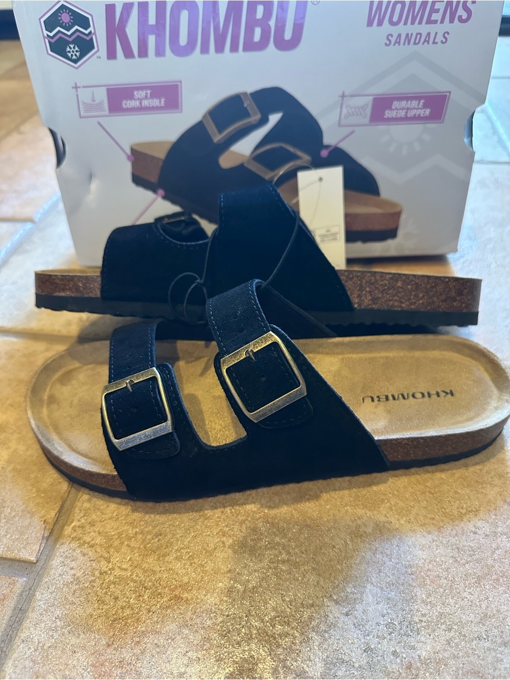 Khombu Ashville Women 10 Black Suede Double Black sandals - Picture 3 of 7
